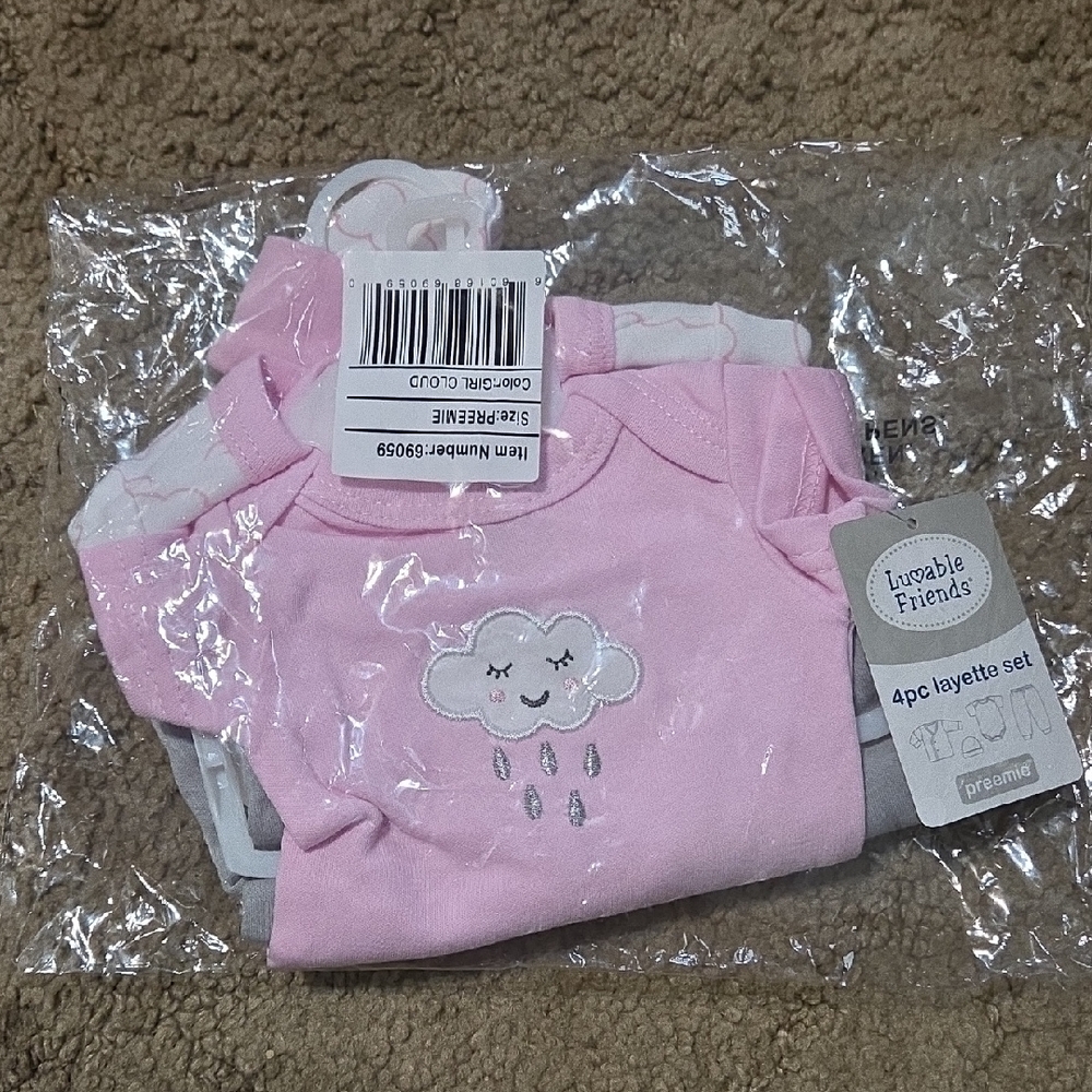 Luvable Friends Pink and White Cloud Layette Set